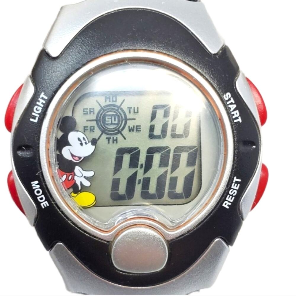 Disney Mickey Mouse Silver & Black Plastic Digital Watch